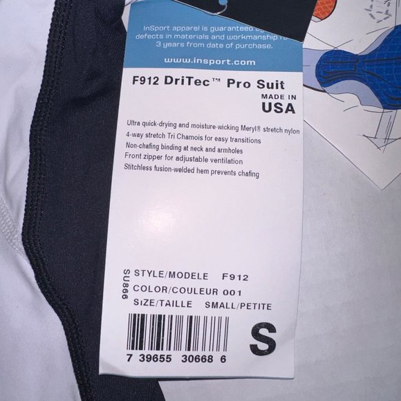 Insport Women's Black White Dri Tech 4-Way Cycling Pad Pro Suit, Size S NWT - Picture 5 of 16